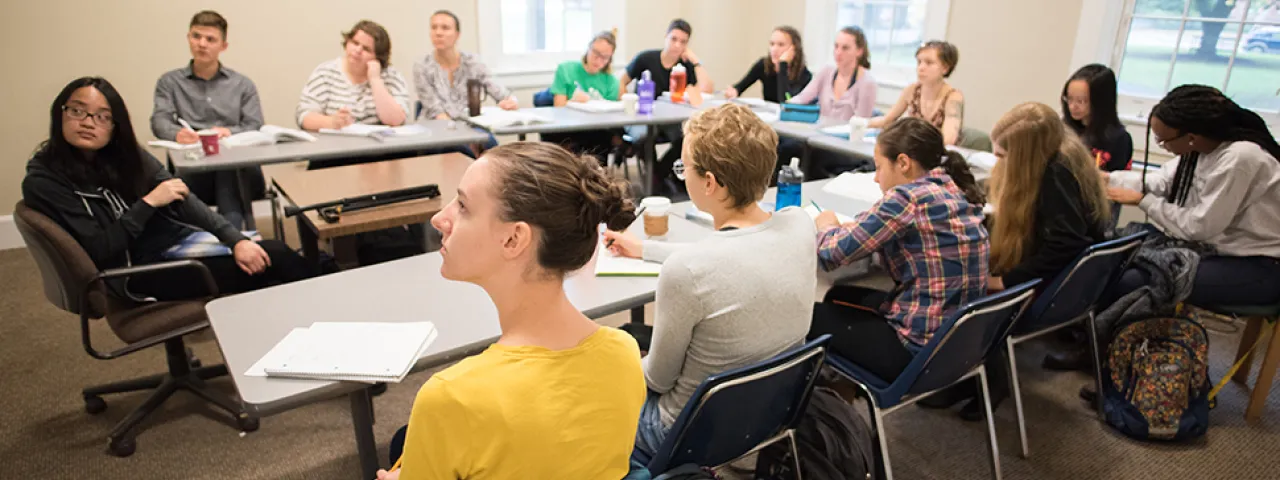 Students sitting in Professor Jay Garfield's class