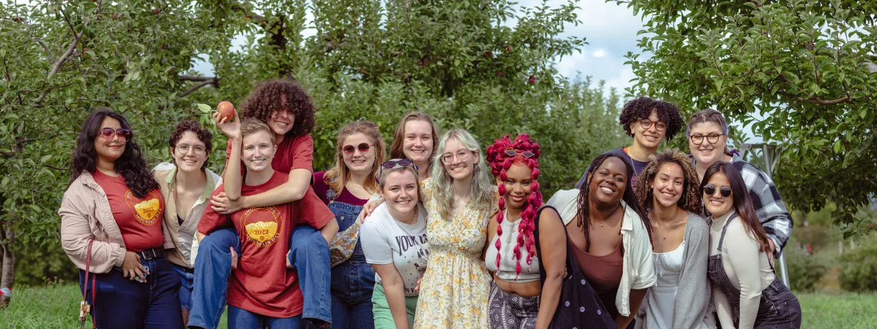 Students apple picking on Mountain Day