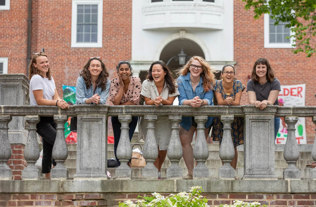 Alums smile in the Quad during Reunion