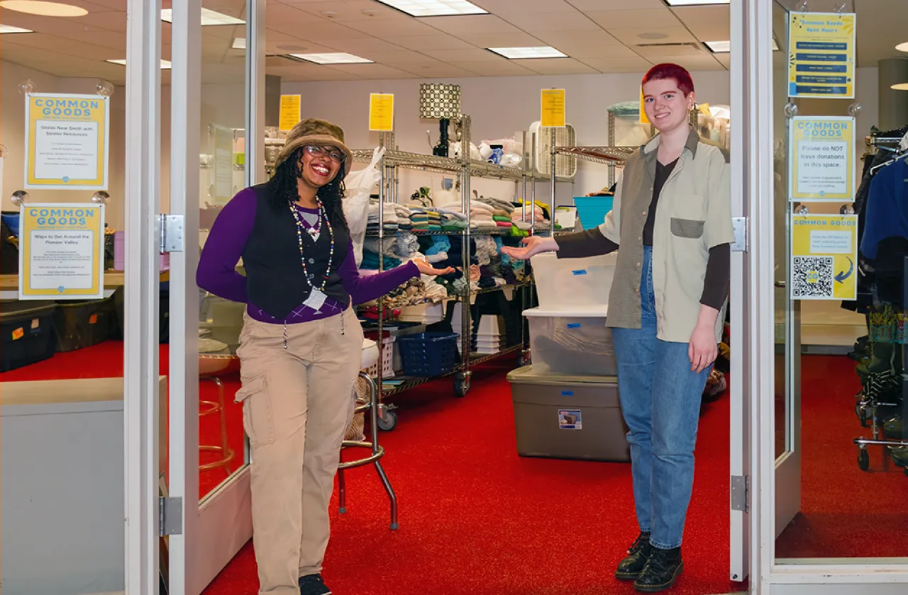 Student workers in front of Common Goods Resource Center