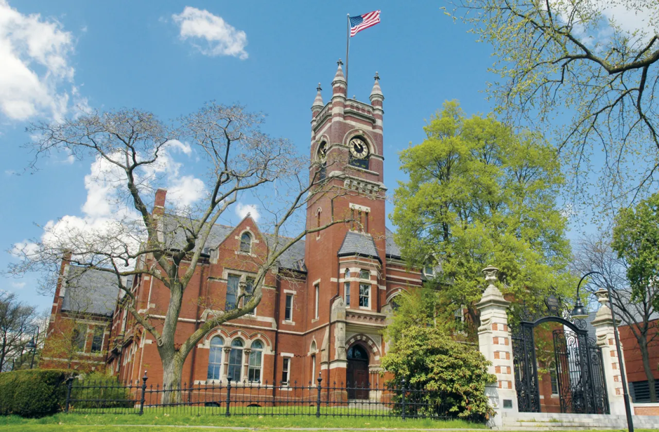 College hall in spring