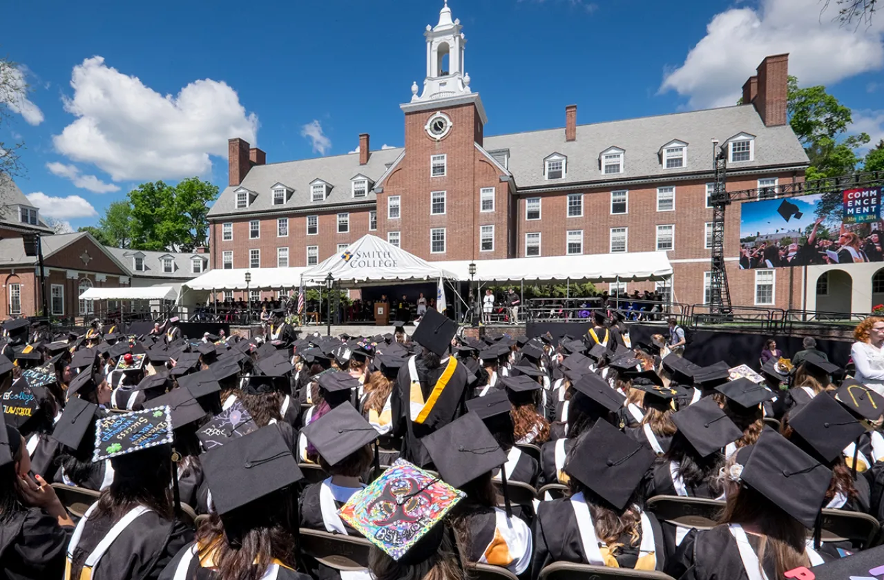View of the crowd at Commencement from the back of the audience