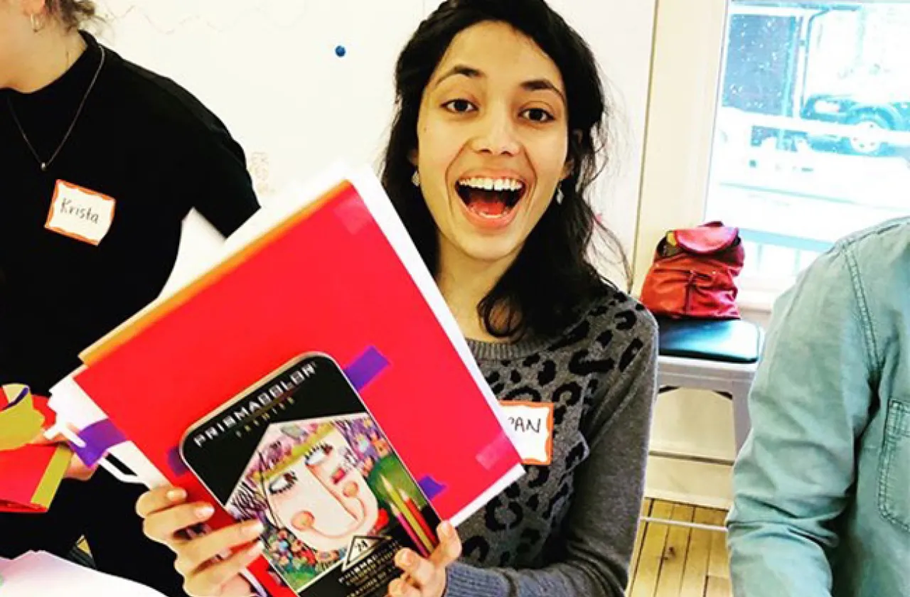 Darpan Bohara '18 prepares to design the perfect notebook in the Interterm Introduction to Design Thinking course.