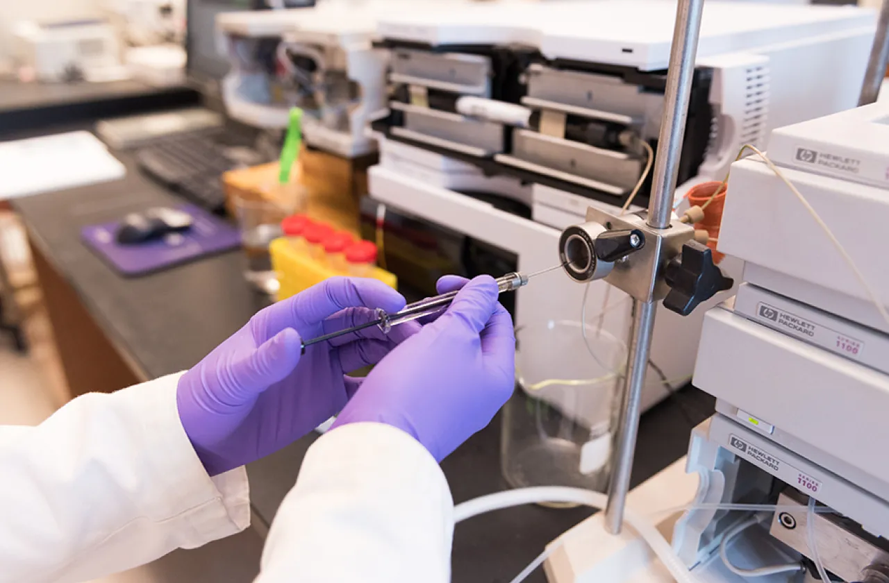 Closeup of a science lab station with equipment