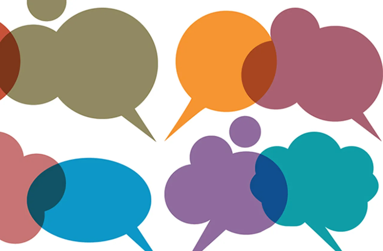 A gathering of many multi-colored speech bubbles.