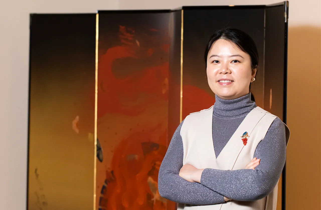 Yao Wu photographed in the museum galleries