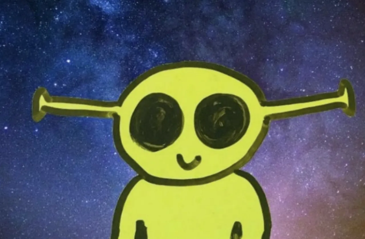 Student-produced graphic for a book in Japanese about a traveling belly button