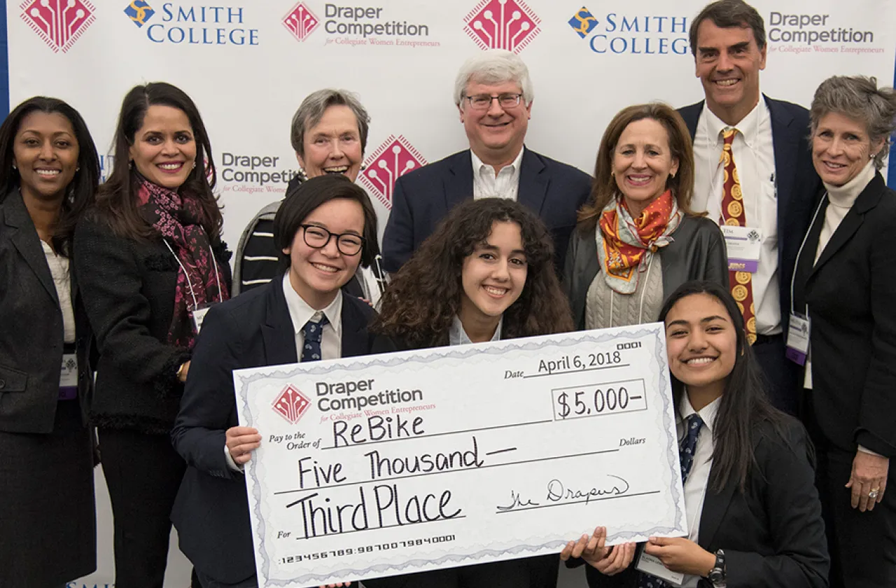 Anmei Zhi, Nouhaila Norredine and Elaona Lemoto, shown with this year's judges