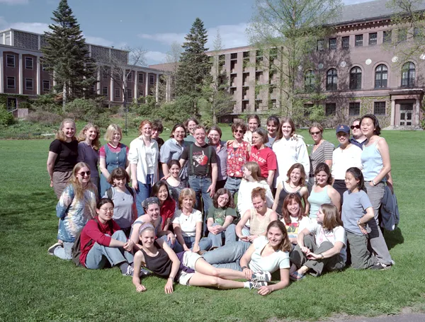 Group photo on campus lawn