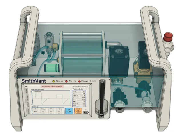 Technical drawing of a ventilator