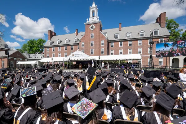 View of the crowd at Commencement from the back of the audience