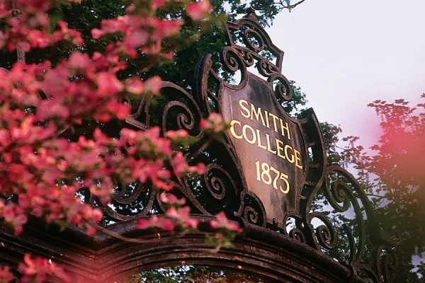 Detail shot of the top of the Grecourt Gates with spring flowers