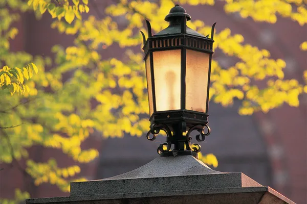 Lamp atop the posts at the college's entrance
