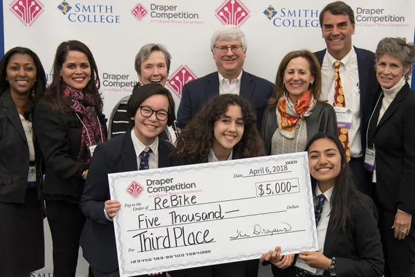 Anmei Zhi, Nouhaila Norredine and Elaona Lemoto, shown with this year's judges