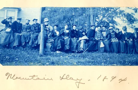 Smith College students outside on Mountain Day in 1894