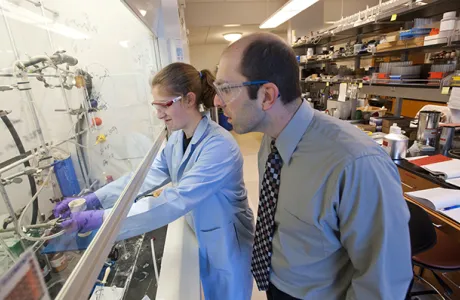 Chemistry student with Professor Kevin Shea in Ford Hall