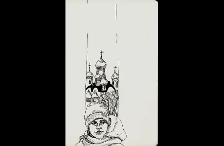 Drawing of scene in Russia by Catie Lomoe-Thompson '21