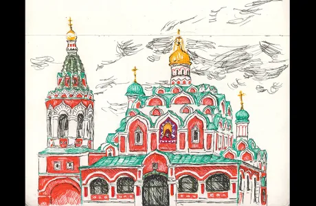 Drawing of scene in Russia by Catie Lomoe-Thompson '21