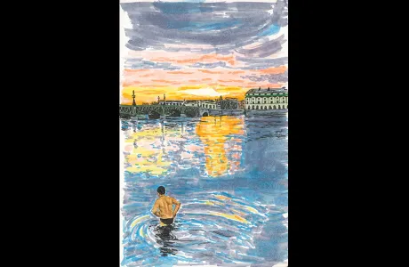 Drawing of scene in Russia by Catie Lomoe-Thompson '21