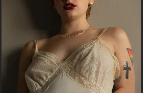 Digital photograph by Talia Heyman '22 of a woman in a white slip.