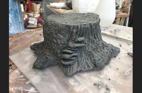 Sculpture "A Fragile Life" in clay by Sarah Erickson '23