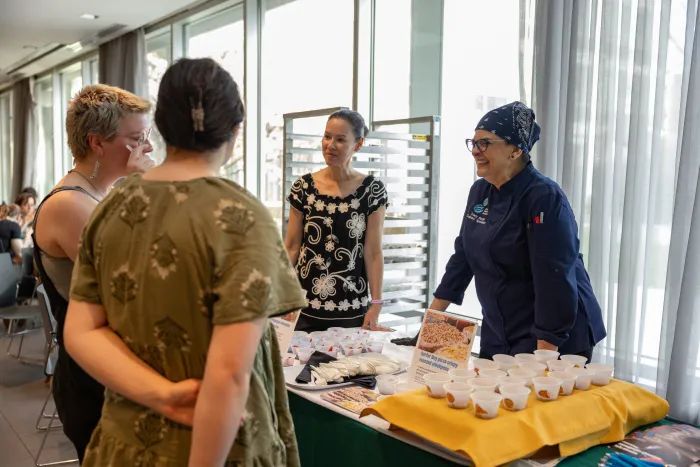 Students chat with Chef Tracy from Humane World about her Stranger Things-themed dishes.