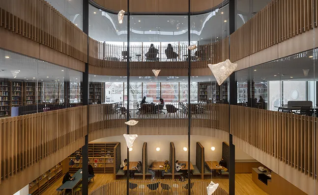 Interior shot of multiple levels of the Neilson Library