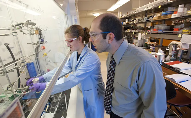 Chemistry student with Professor Kevin Shea in Ford Hall