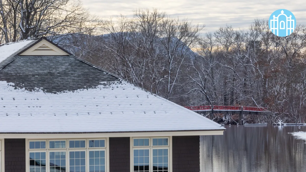 The boat house covered in snow