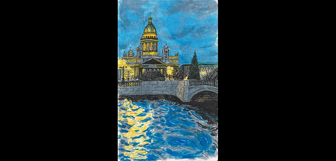 Drawing of scene in Russia by Catie Lomoe-Thompson '21