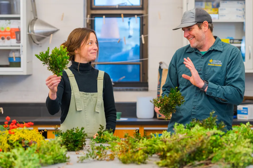 Julie Thomson and Dave Dion laugh as they talk about evergreen bundles