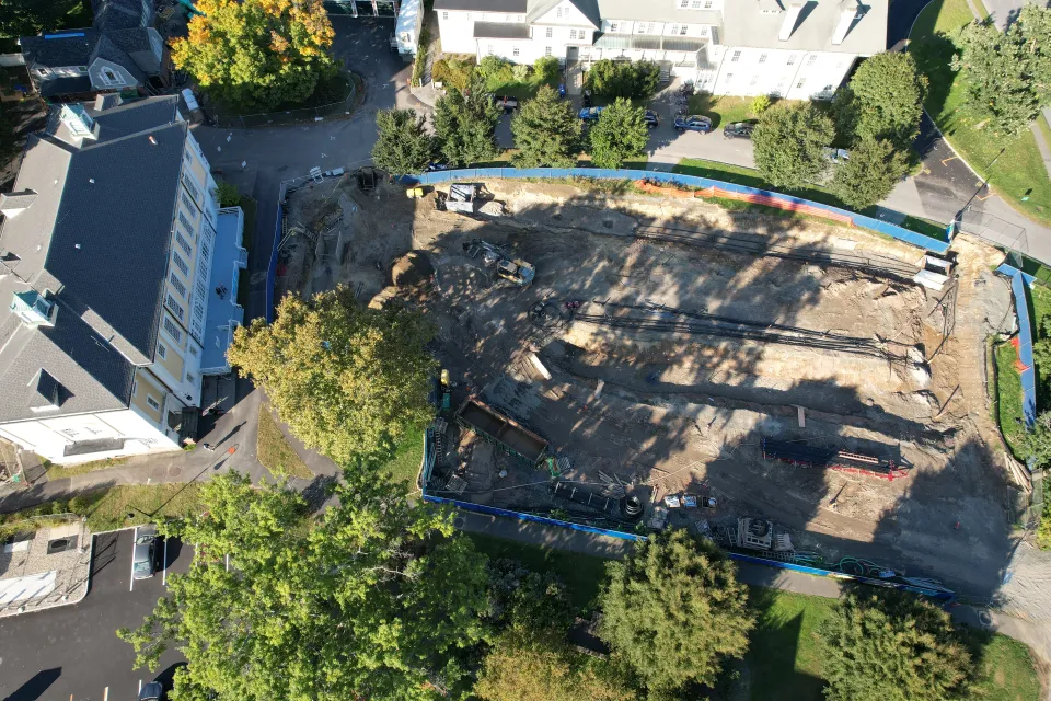 Overhead drone shot of the geothermal energy project in progress