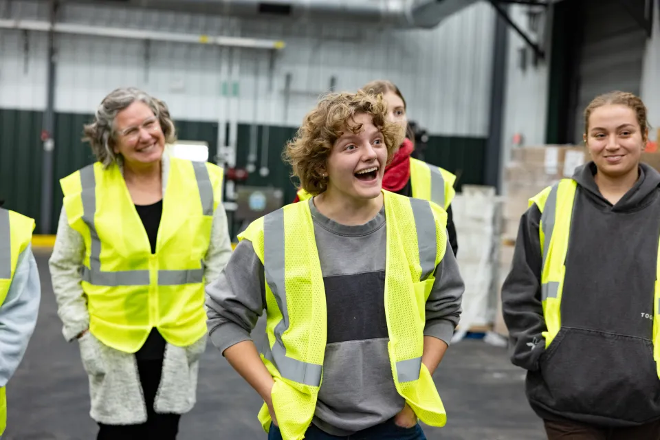 A Smith student exclaims during a visit to the Vanguard Renewables facility